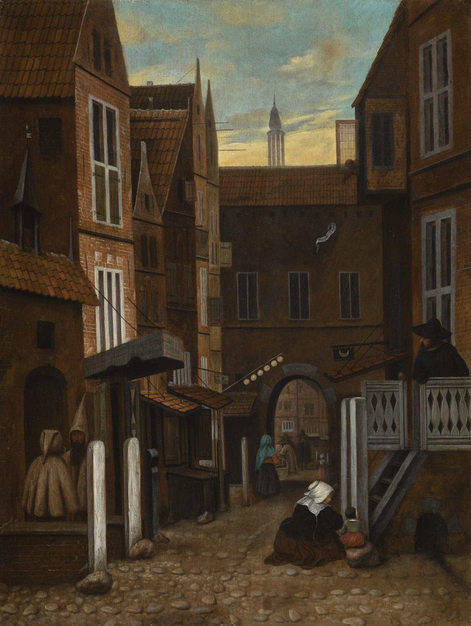 Jacobus Vrel - Street Scene With A Market Seen Through A Brick Arch