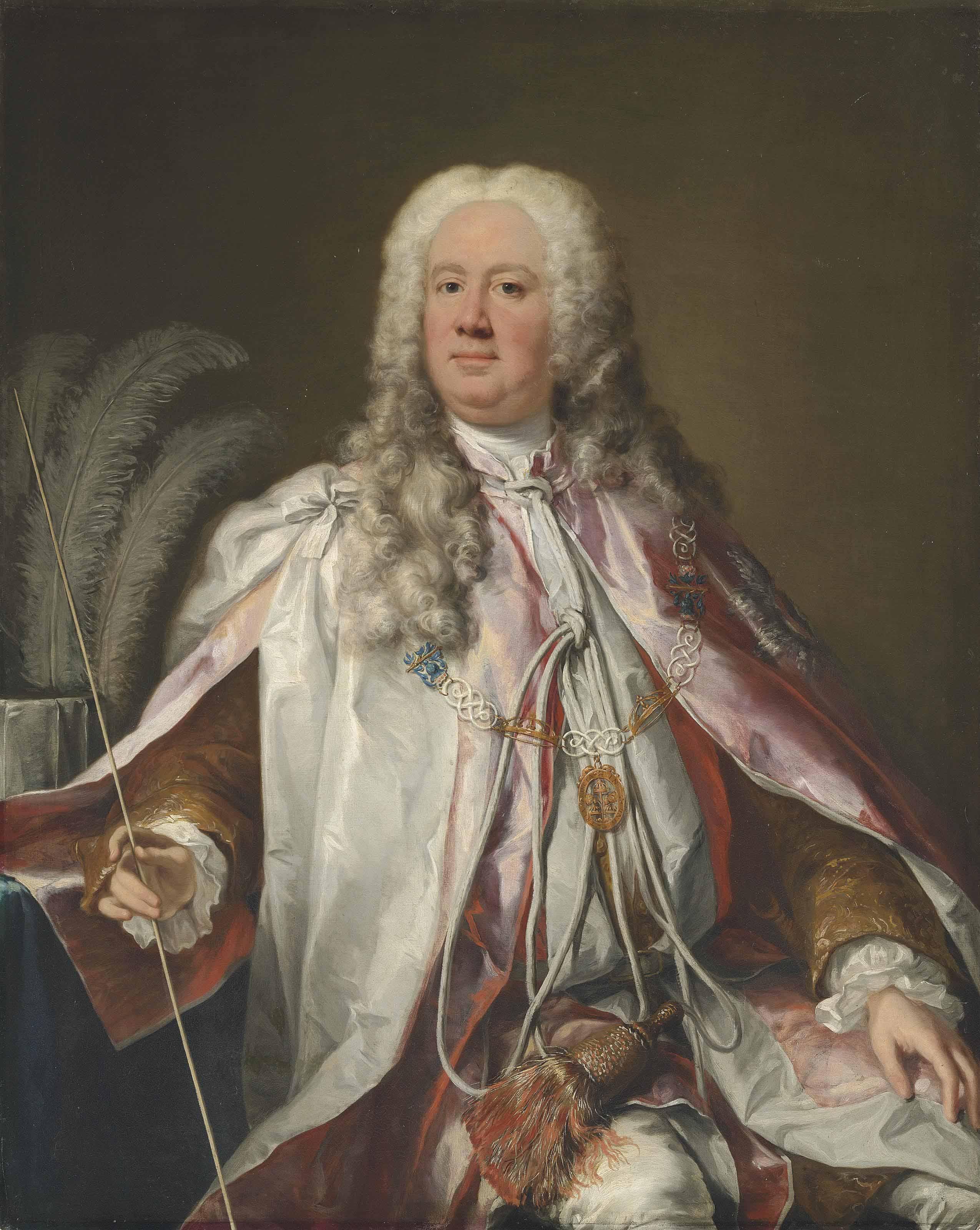 Jacopo Amigoni - Portrait of a gentleman, thought to be Francis, 2nd Earl of Godolphin (1678-1766), three-quarter-length, in robes of the Order of the Bath, a wand of office in his right hand