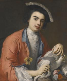 Jacopo Amigoni - Portrait Of Carlo Broschi, Called Farinelli (1705-1782), Half Length, Wearing A Crimson Coat, A Tricorne Hat And Holding A Dove, With A Sheet Of Music