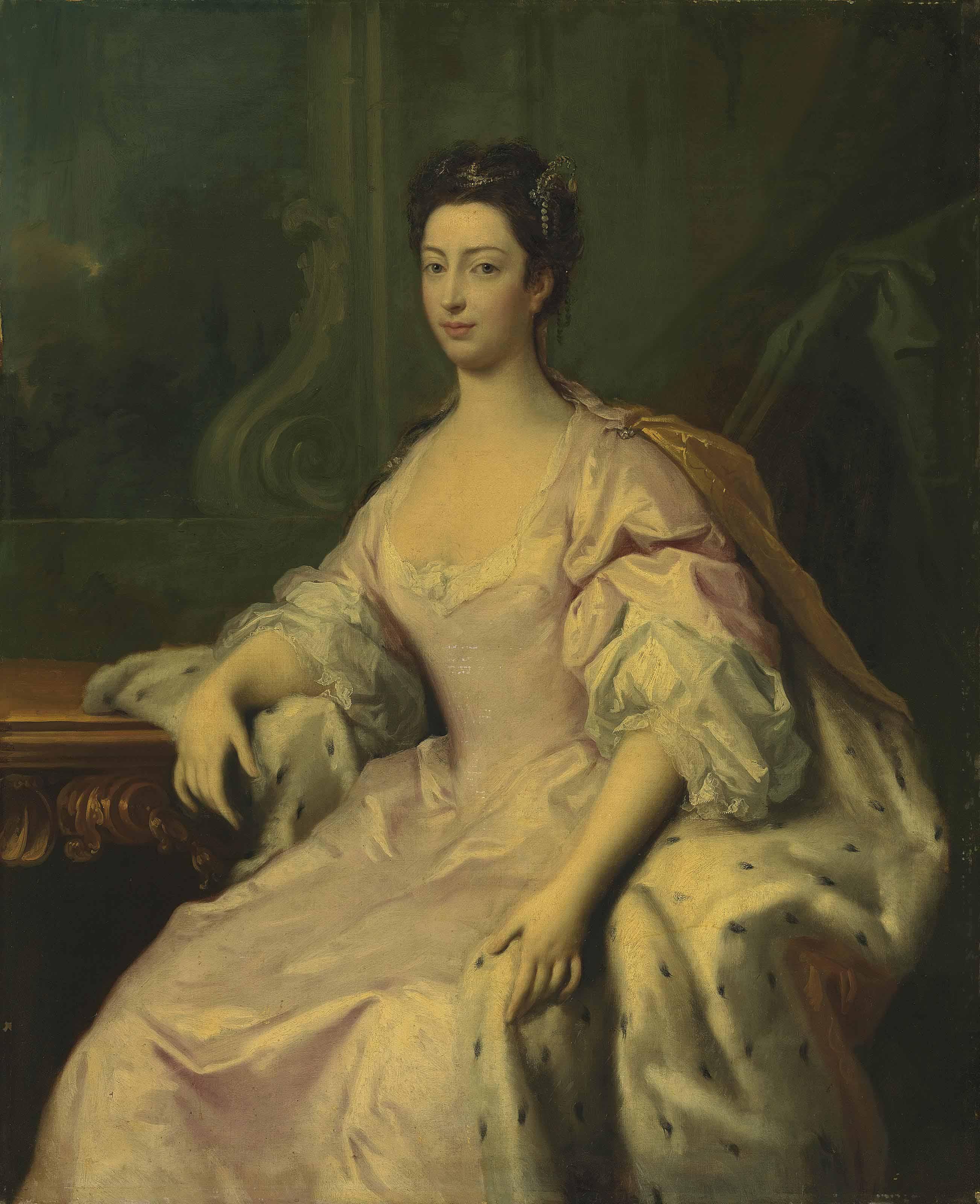 Jacopo Amigoni - Portrait Of Princess Caroline Elizabeth (1713-1757), Daughter Of King George II, Three-Quarter-Length, In A Pink Dress And Ermine-Lined Cloak