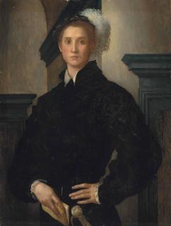 Jacopo Carucci - Portrait Of Cosimo I De\' Medici (1519-74), Half-Length, In A Black Slashed Doublet And A Plumed Hat, Holding A Book