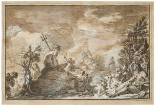 Jacopo Cestaro - Neptune crowned by a putto, surrounded by sea gods and nymphs