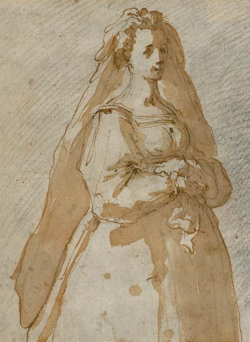 Jacopo Chimenti da Empoli - Femme vêtue d\'une robe et portant un voile, les mains jointes