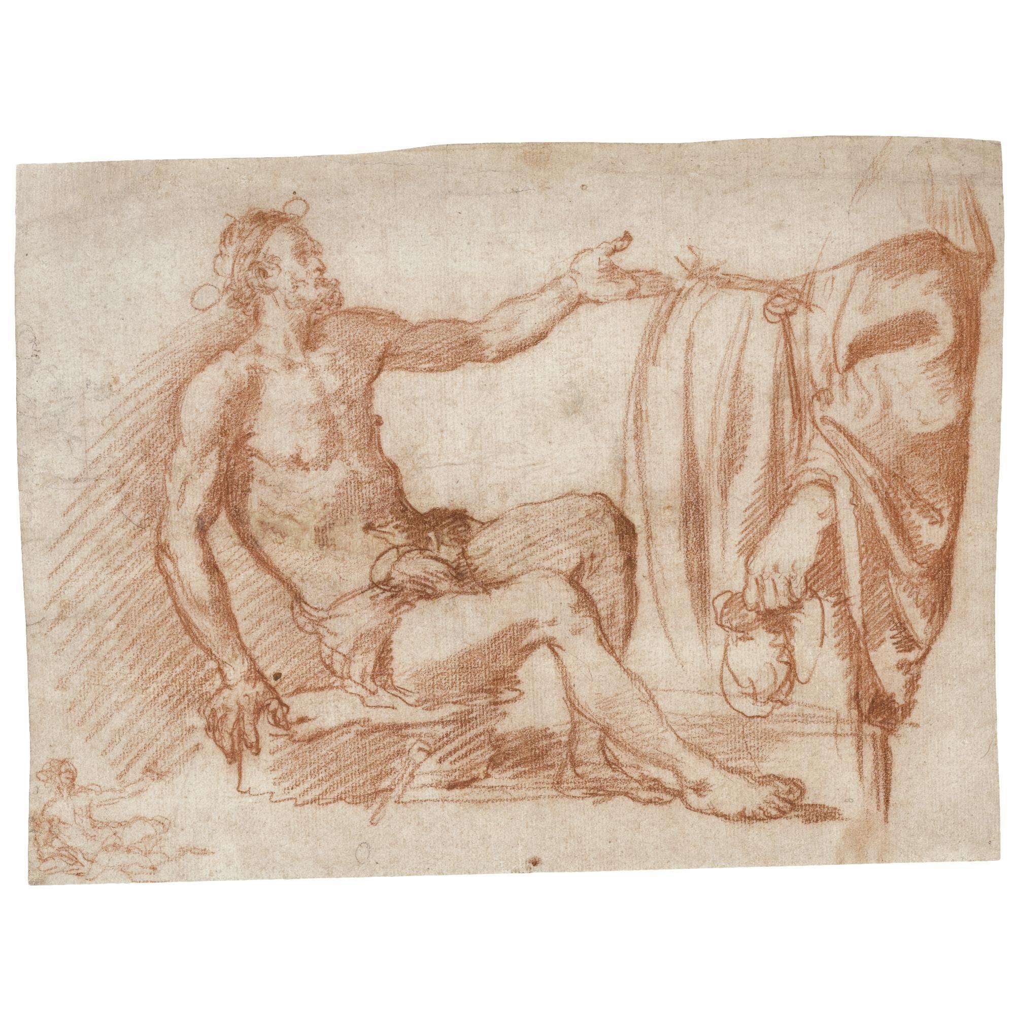 Jacopo Confortini - Study Of A Seated Beggar And Of A Standing Figure Holding A Purse, With Another Very Small Study Of The Beggar In The Lower Left
