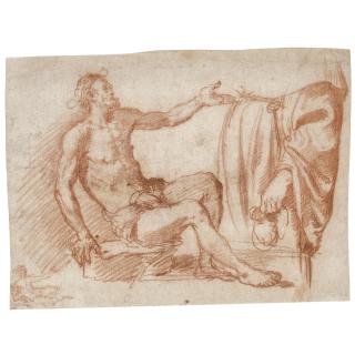 Jacopo Confortini - Study Of A Seated Beggar And Of A Standing Figure Holding A Purse, With Another Very Small Study Of The Beggar In The Lower Left