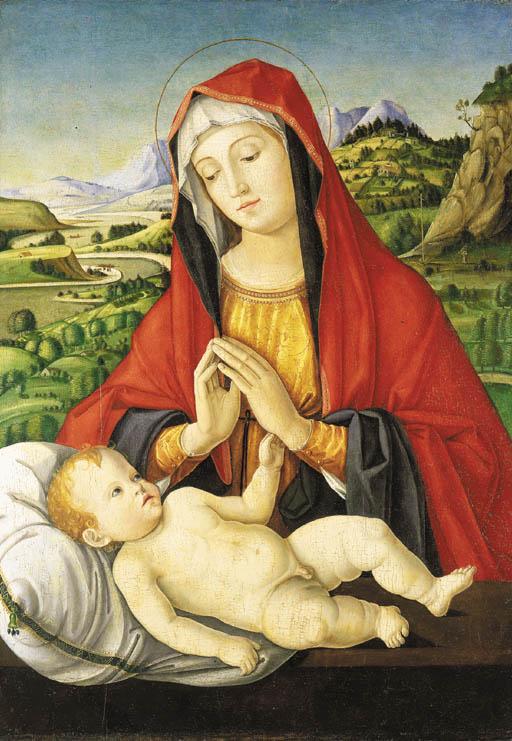 Jacopo Da Valenza - The Madonna And Child, With Saint Jerome In The Wilderness Beyond