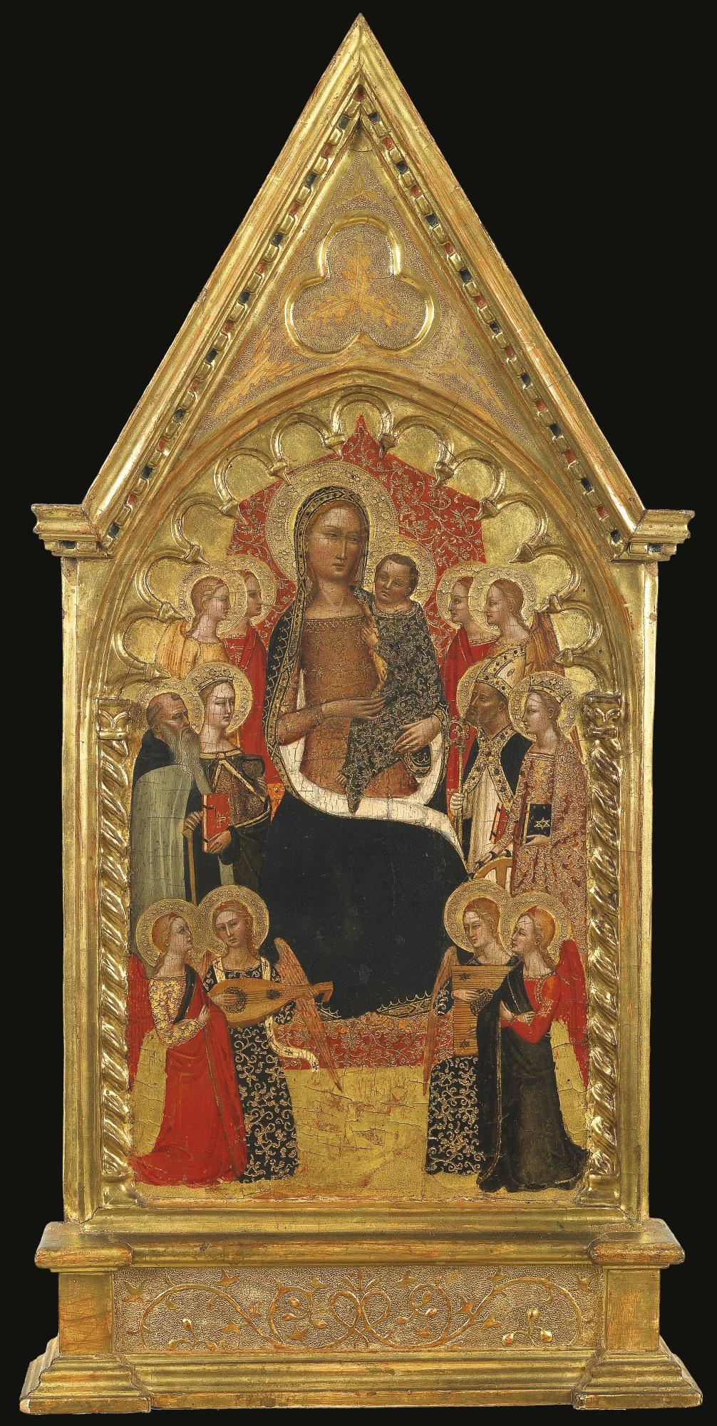 Jacopo Di Cione - Madonna And Child Enthroned With Saints Anthony Abbot, Mary Magdalene, Catherine Of Alexandria, And A Bishop Saint, With Eight Angels