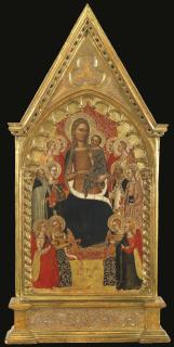 Jacopo Di Cione - Madonna And Child Enthroned With Saints Anthony Abbot, Mary Magdalene, Catherine Of Alexandria, And A Bishop Saint, With Eight Angels