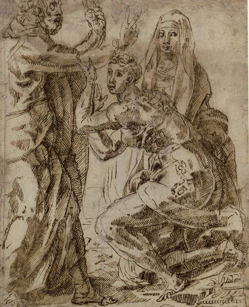 Jacopo di Giovanni di Francesco - A group of three figures perhaps for Christ in the house of Mary and Martha