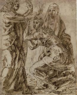 Jacopo di Giovanni di Francesco - A group of three figures perhaps for Christ in the house of Mary and Martha