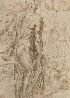 Jacopo Di Giovanni Di Francesco - Study Of A Standing Male Nude, Seen From The Side, And Several Putti