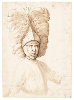 Jacopo Ligozzi - A Knight, Half Length, Wearing Armour And An Elaborate Plumed Helmet 