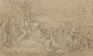 Jacopo Negretti, Dit Palma Il Giovane - La multiplication des pains (recto); Homme assis vu de dos tenant un bâton (verso)