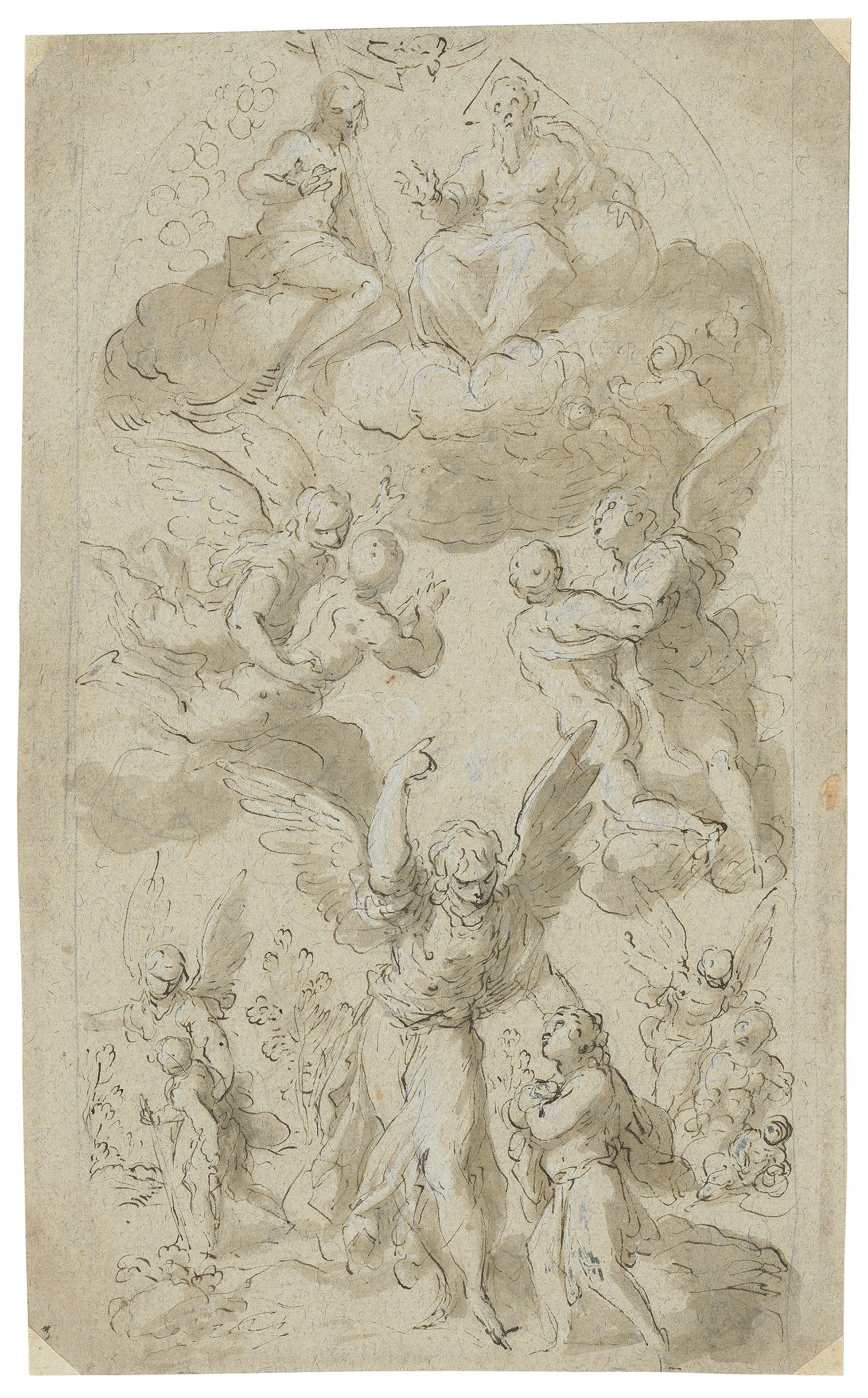 Jacopo Negretti, Palma Il Giovane - Angels escorting souls to heaven, with the Holy Trinity above