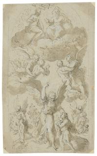 Jacopo Negretti, Palma Il Giovane - Angels escorting souls to heaven, with the Holy Trinity above