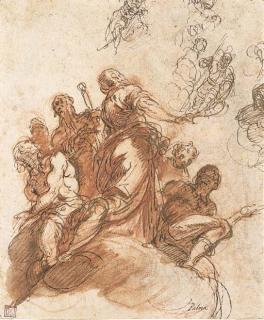 Jacopo Negretti - A Group Of Figures On A Cloud, With Studies Of Other Figures