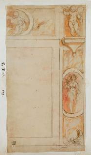 Jacopo Negretti - Etude d\'architecture: personnages dans des cartouches