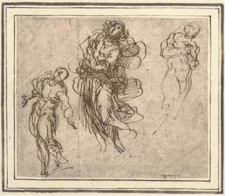 Jacopo Negretti - Etudes de Femme Drapée Et de Deux Figures Nues