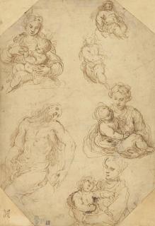 Jacopo Negretti - Studies Of The Madonna And Child With A Subsidiary Study For A Lamentation