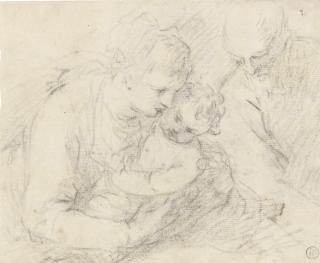 Jacopo Negretti - The Holy Family (recto); Half-length study of a man (verso)