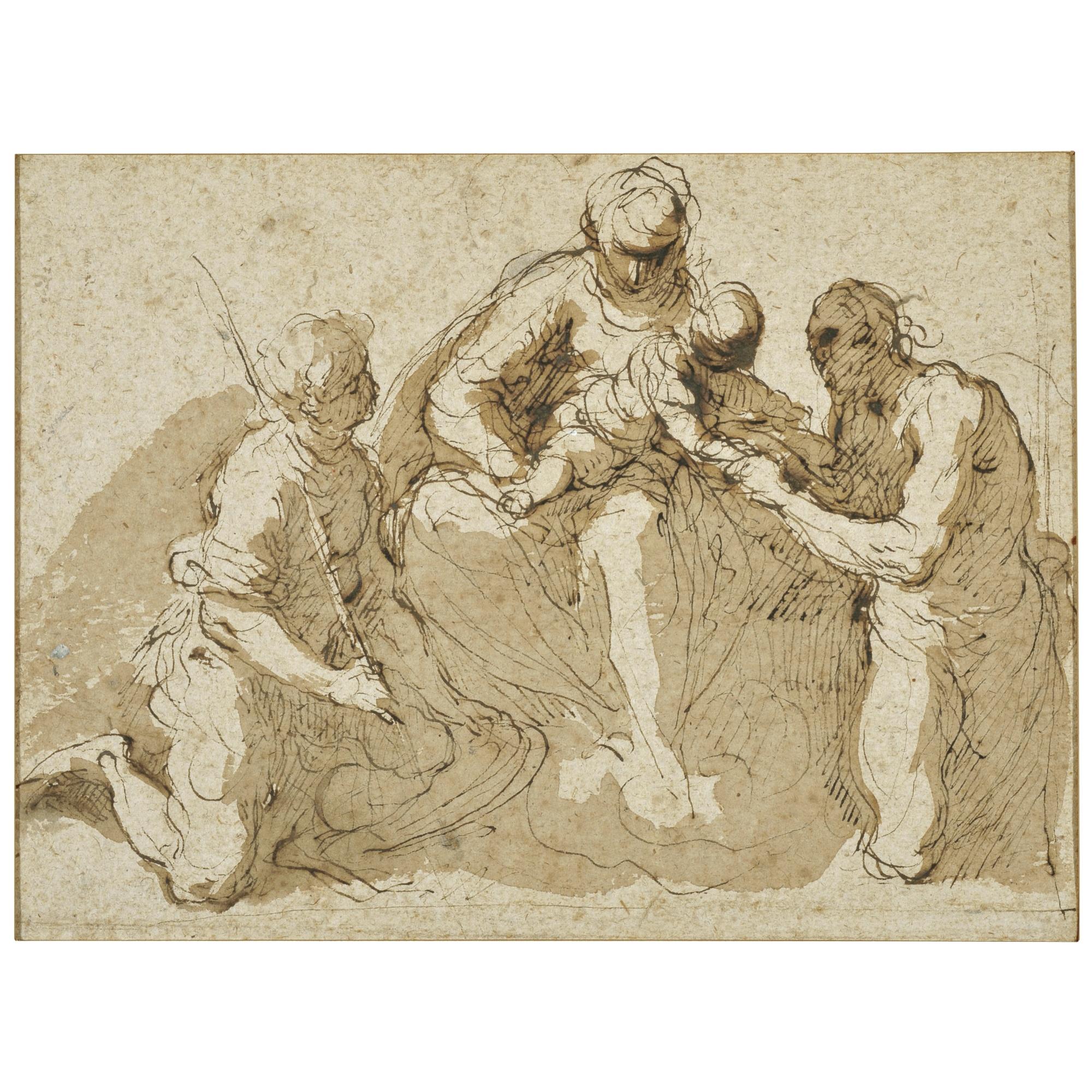 Jacopo Palma - Recto: The Madonna And Child With St. Jerome And A Warrior Saint Verso: Study Of The Head Of A Young Woman