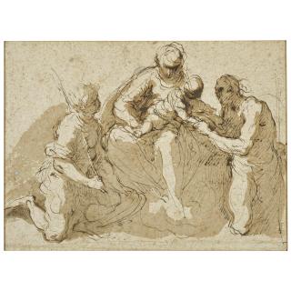 Jacopo Palma - Recto: The Madonna And Child With St. Jerome And A Warrior Saint Verso: Study Of The Head Of A Young Woman