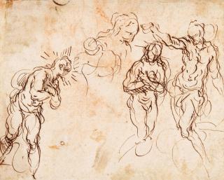 Jacopo Palma - Sheet of Figure Studies for a Baptism of Christ