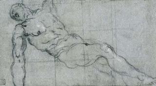 Jacopo Robusti - A Reclining Nude With Arms Outstretched