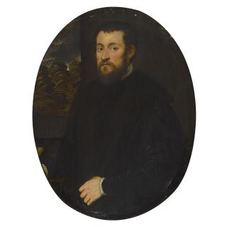 Jacopo Robusti - Portrait Of A Gentleman, Half Length, Before An Open Window