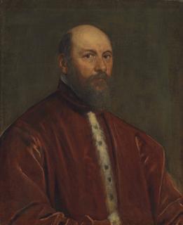 Jacopo Robusti - Portrait Of A Venetian Senator, Half-Length, In Red Ermine-Lined Robes