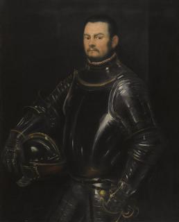 Jacopo Robusti - Portrait Of A Young Bearded Man, Three-Quarter-Length, Wearing Armour