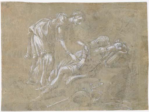 Jacopo Vignali - Renaud et Armide (recto); Un homme nu, appuyé sur une table, se penchant à gauche (verso)