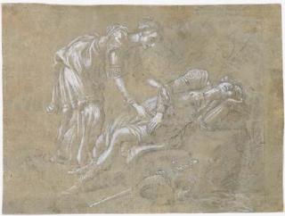 Jacopo Vignali - Renaud et Armide (recto); Un homme nu, appuyé sur une table, se penchant à gauche (verso)