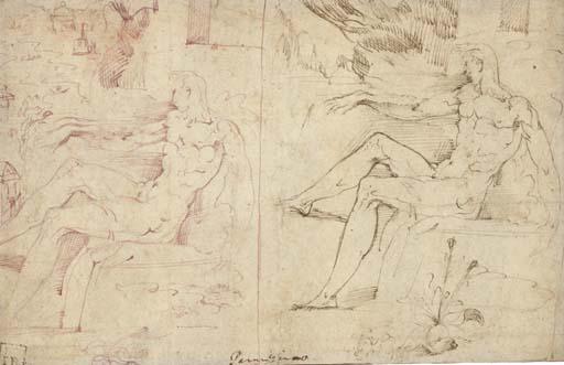 Jacopo Zanguidi - Deux études pour un homme assis de profil à gauche dans un paysage (recto); Pietà (verso)