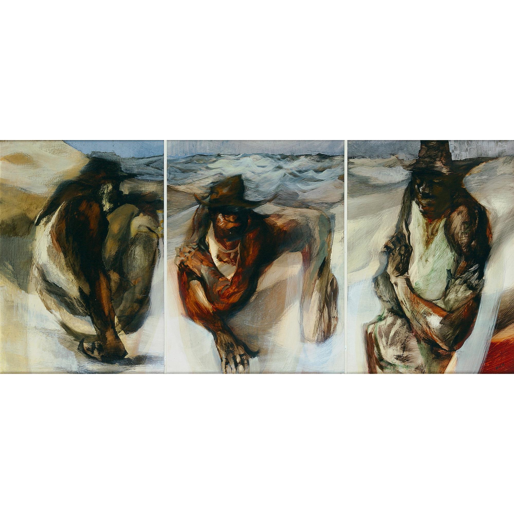 Jacqueline Hick - Australian miners At The Field, Andamooka Series (Triptych)