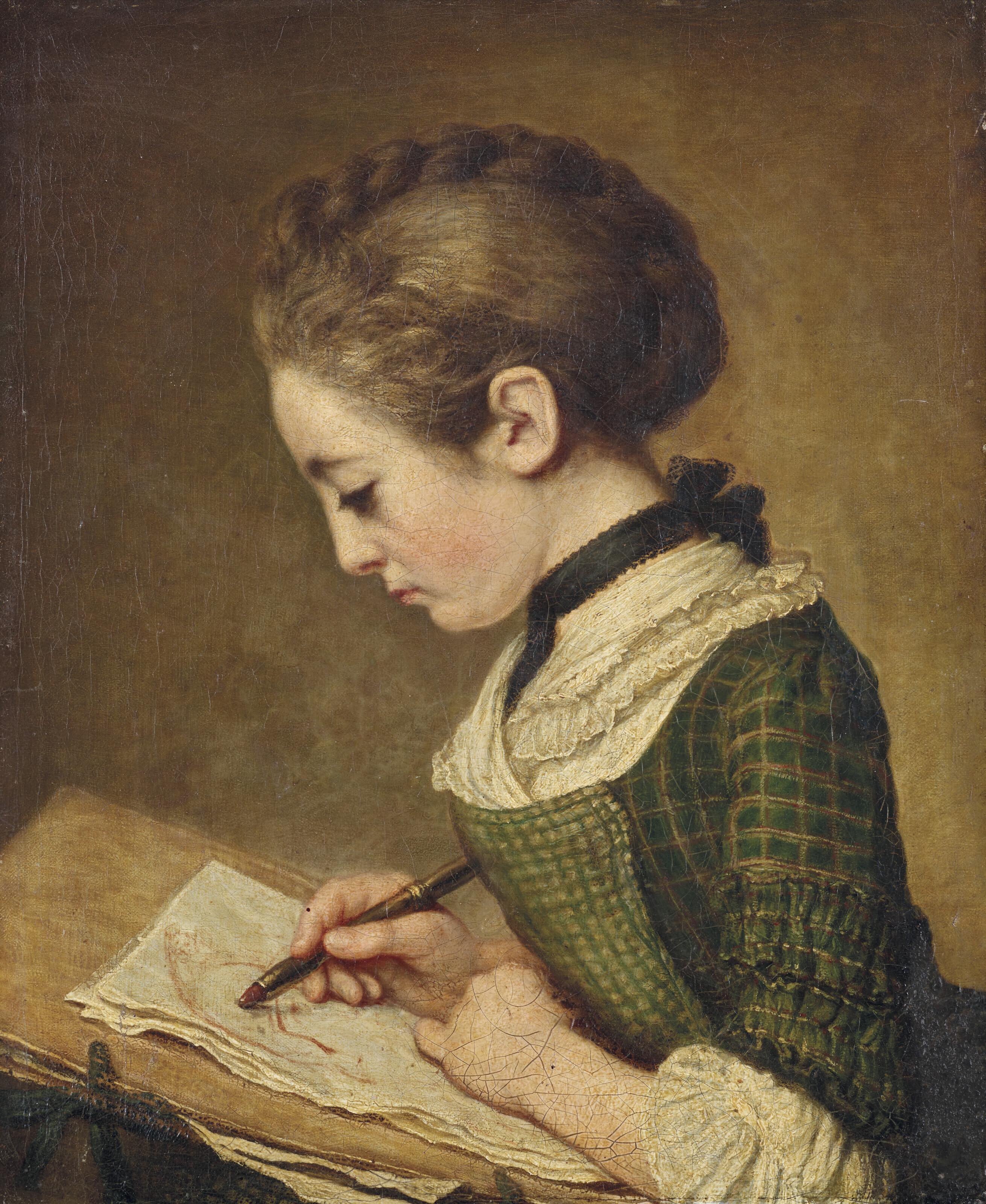 Jacques-André-Joseph Aved - Jeune Fille Dessinant Dit \'La Dessineuse\'