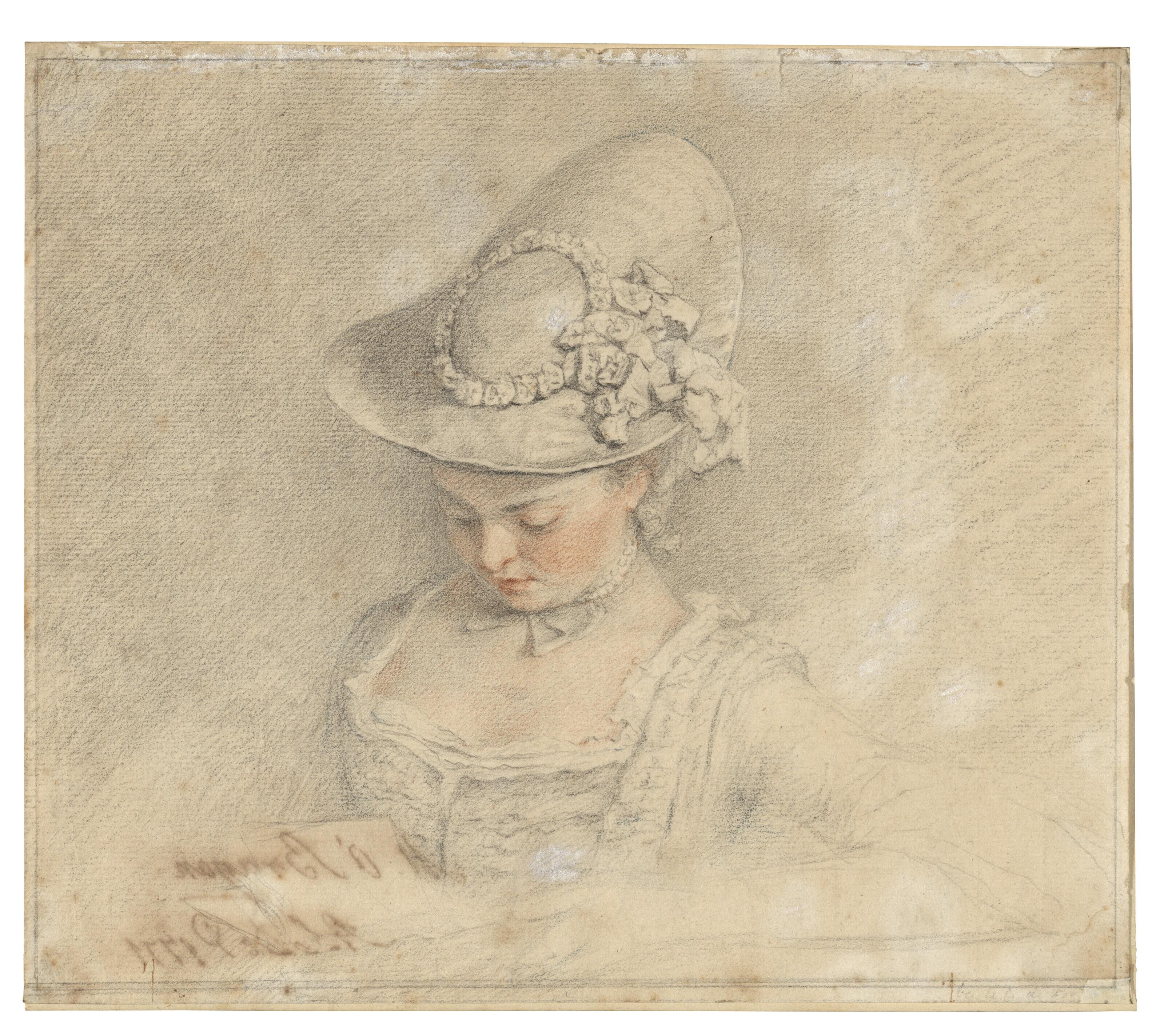 Jacques-André Portail - A young girl wearing a bonnet, bust-length, reading a letter