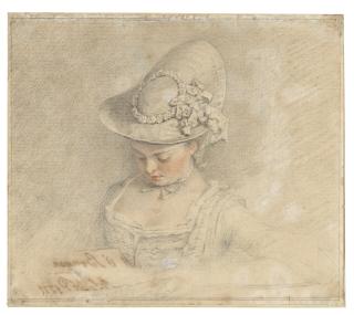 Jacques-André Portail - A young girl wearing a bonnet, bust-length, reading a letter