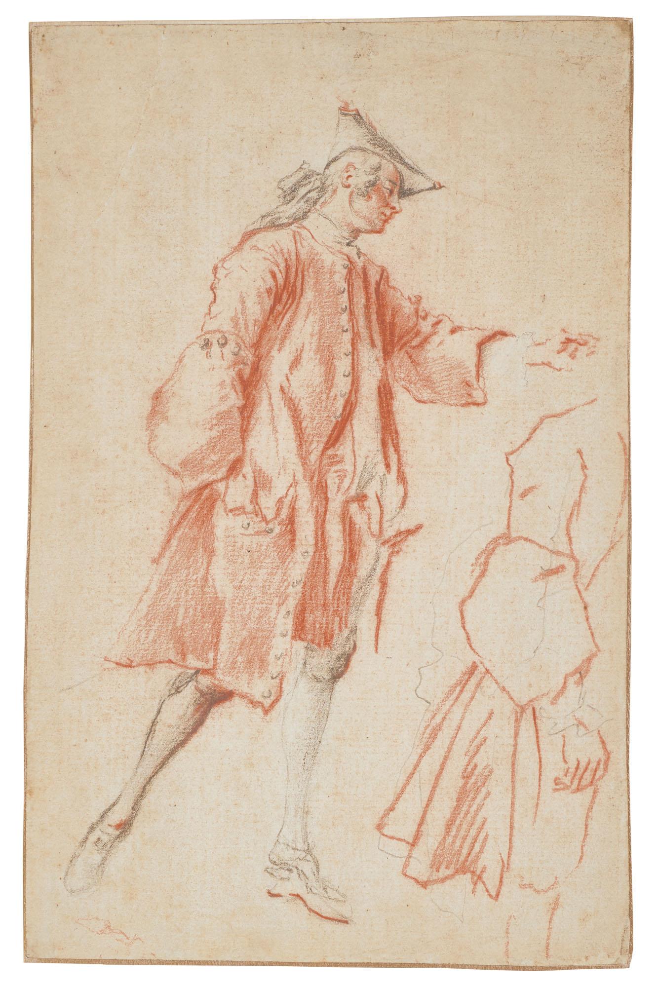 Jacques-André Portail - Homme Debout Tourné Vers La Droite, La Main Gauche Tendue Et Reprise Du Même Personnage