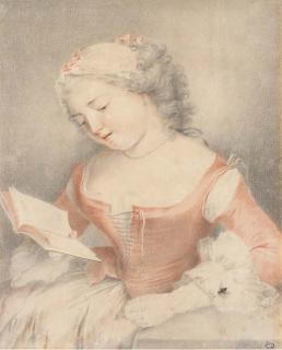 Jacques-André Portail - Une jeune femme à mi-corps lisant, une mouche posée sur sa manche