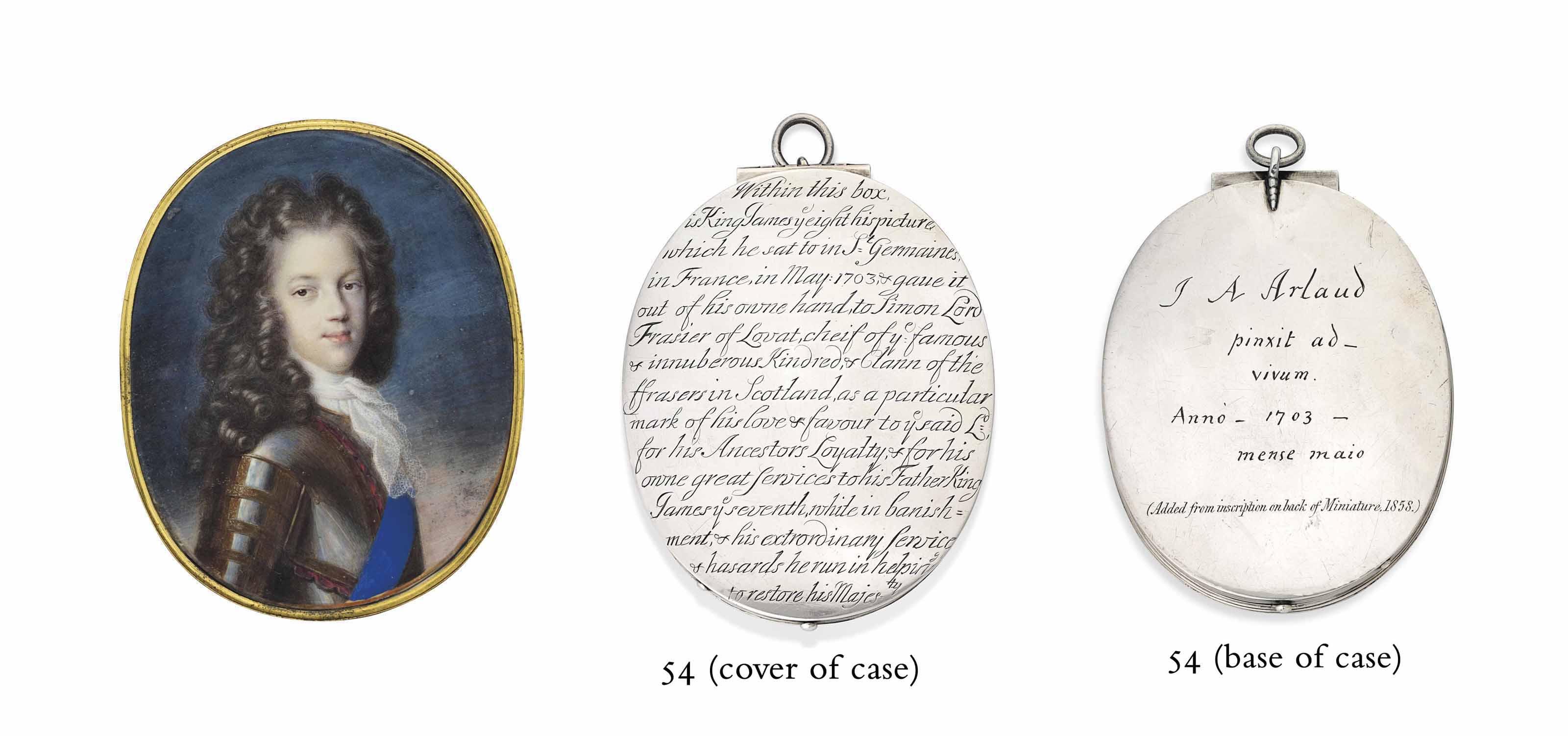 Jacques Antoine Arlaud - Prince James Francis Edward Stuart (1688-1766), Known As The Old Pretender, In Full Armour, Lace Cravat, Wearing The Blue Sash Of The Order Of The Garter, Long Full-Bottomed Wig; Sky Background