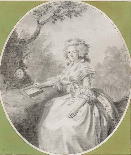 Jacques-Antoine-Marie Lemoine - A lady writing a letter in a landscape