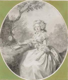 Jacques-Antoine-Marie Lemoine - A lady writing a letter in a landscape