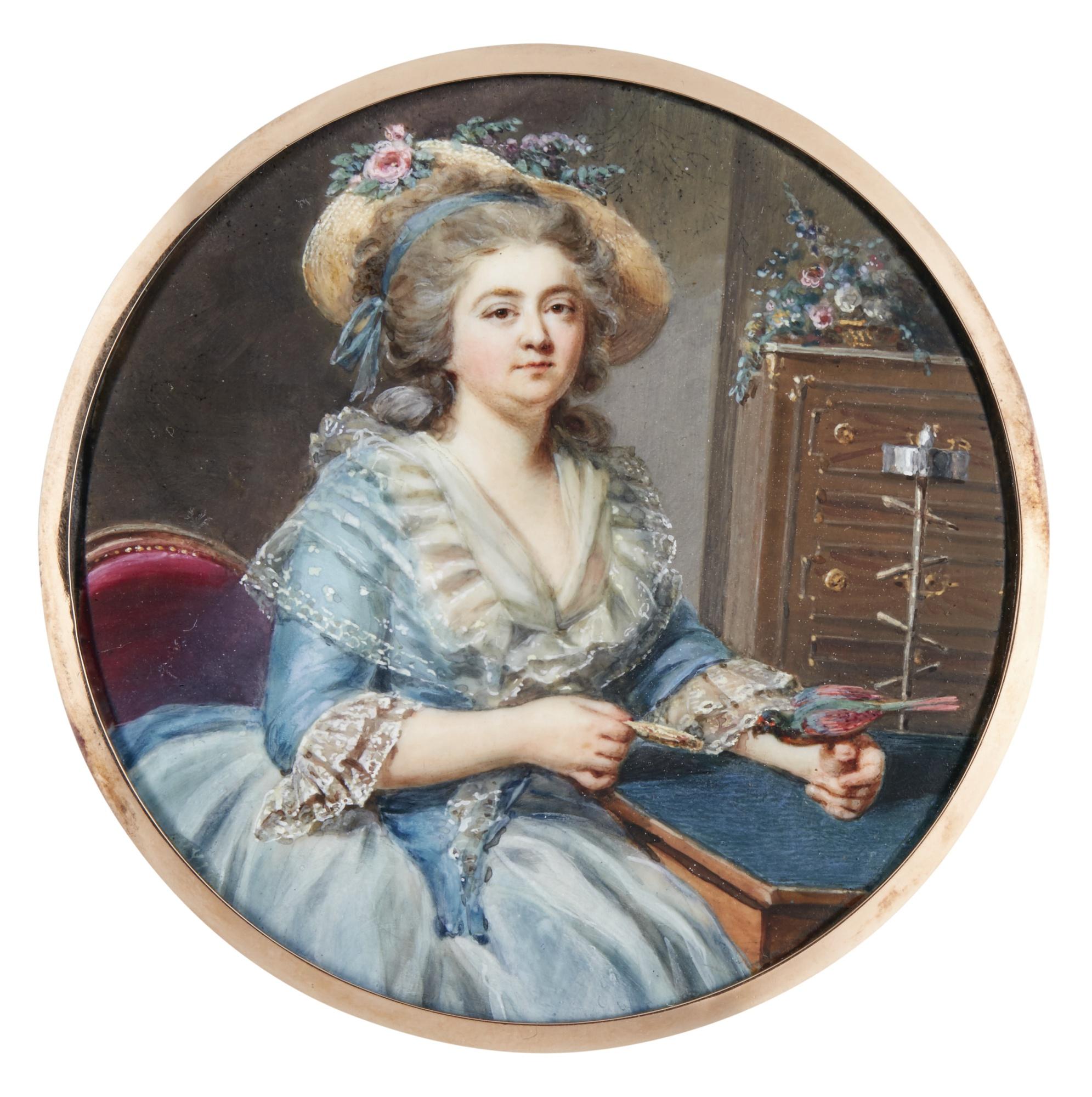 Jacques Antoine Marie Lemoine - Portrait Of A Lady Feeding A Parrot, Circa 1785