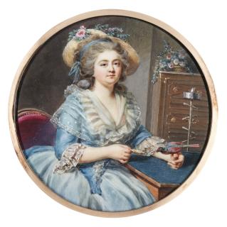Jacques Antoine Marie Lemoine - Portrait Of A Lady Feeding A Parrot, Circa 1785