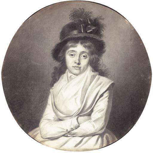 Jacques-Antoine-Marie Lemoine - Portrait of a lady wearing a hat, arms crossed