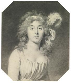 Jacques Antoine Marie Lemoine - Portrait Of A Young Woman, With A Ribbon And An Ostrich Feather In Her Hair