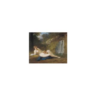 Jacques Antoine Vallin - Reclining Nymph With A Sleeping Child In A Wood, A Waterfall Behind