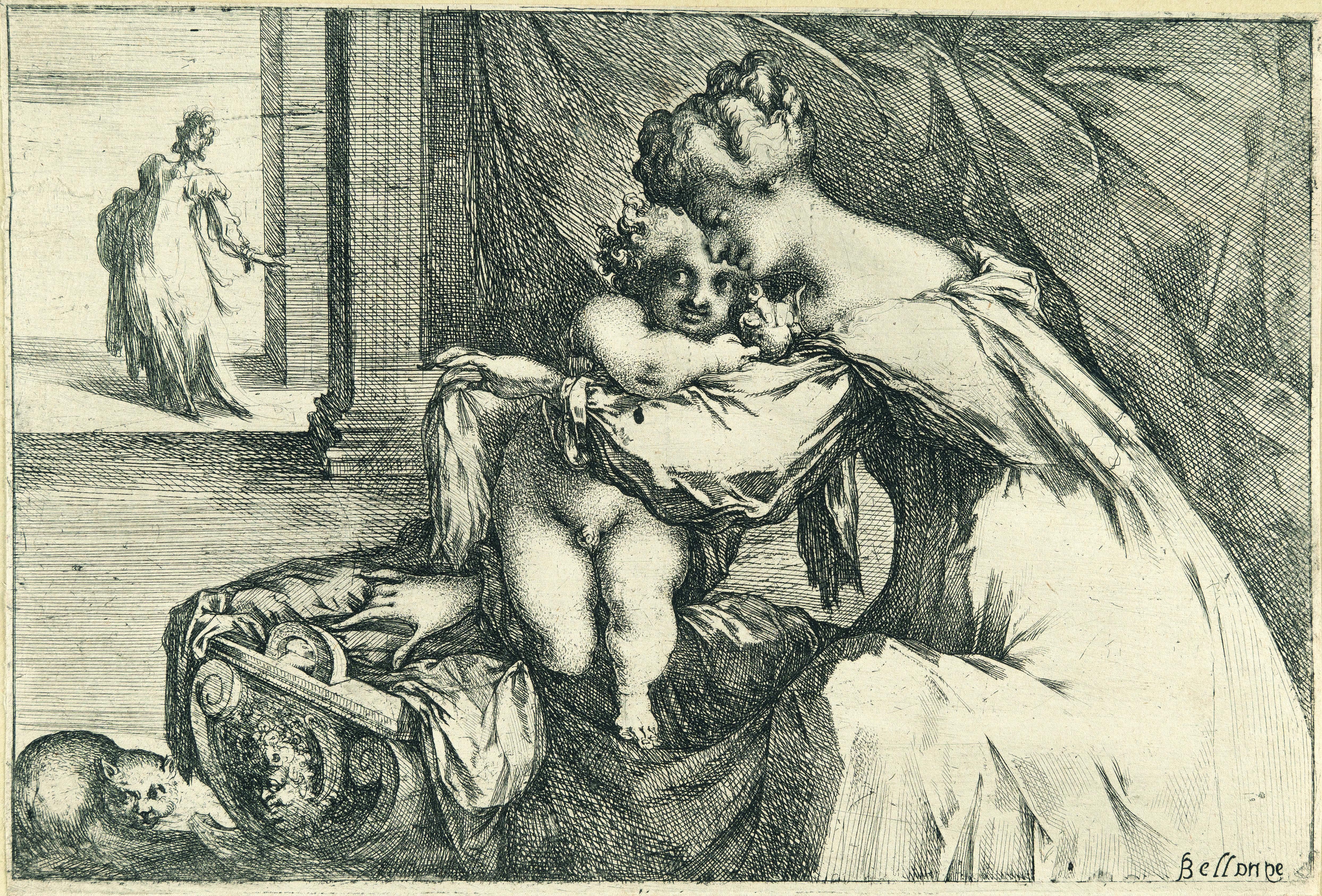 Jacques Bellange - La Vierge et l\'enfant Jésus debout sur son berceau