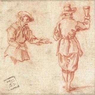 Jacques Callot - A stooping figure, half-length, and a figure seen from behind holding a club